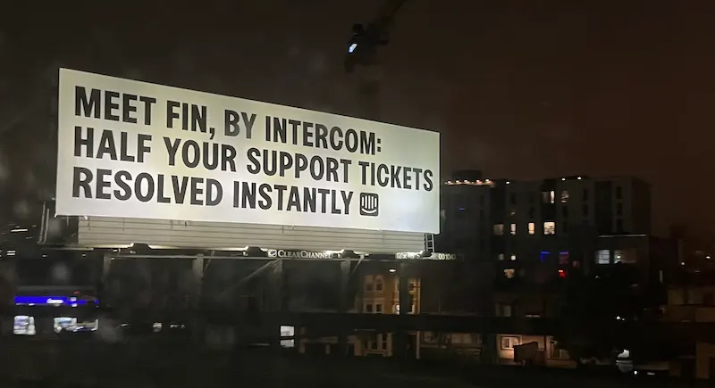 A billboard advertising 'Document Fin', the helpful support chatbot