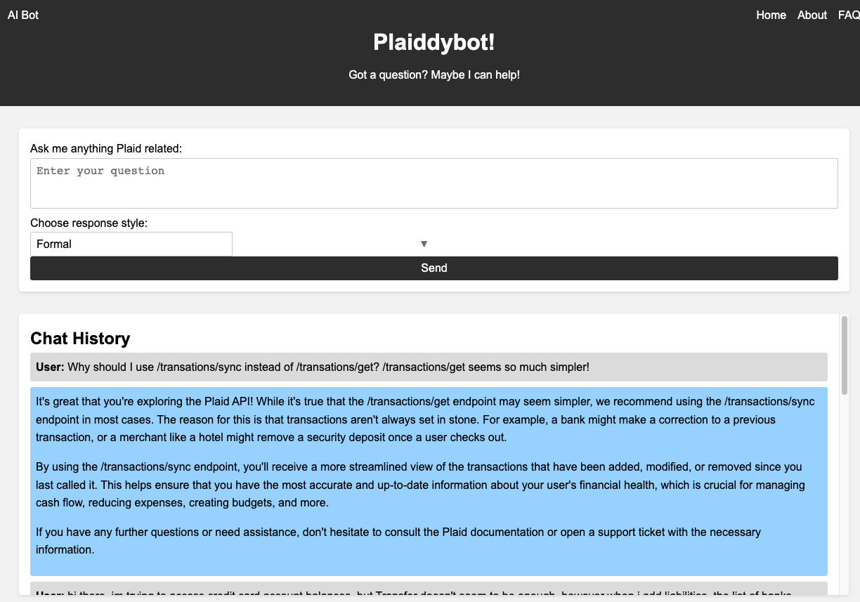 Chatbot answering a question