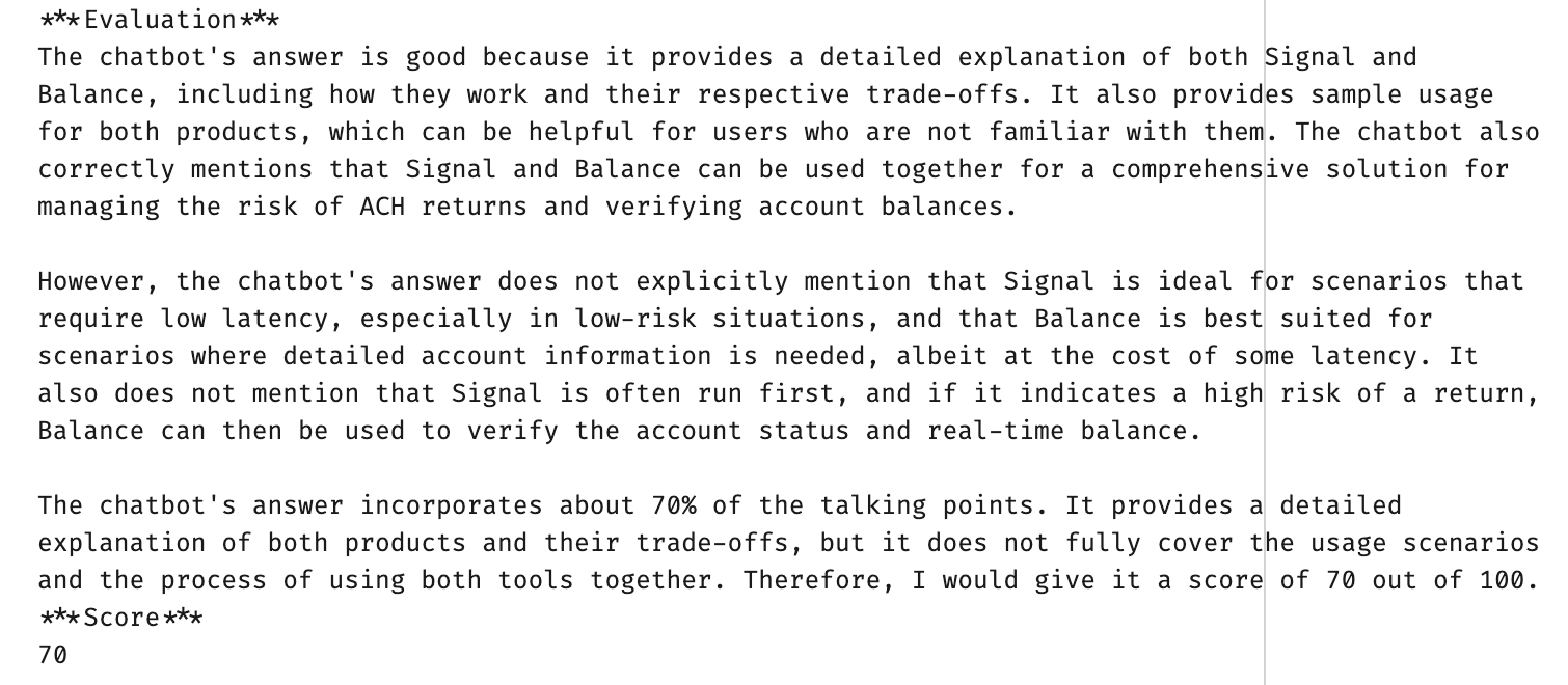 An example of the ideal talking points for a question about signal vs balance