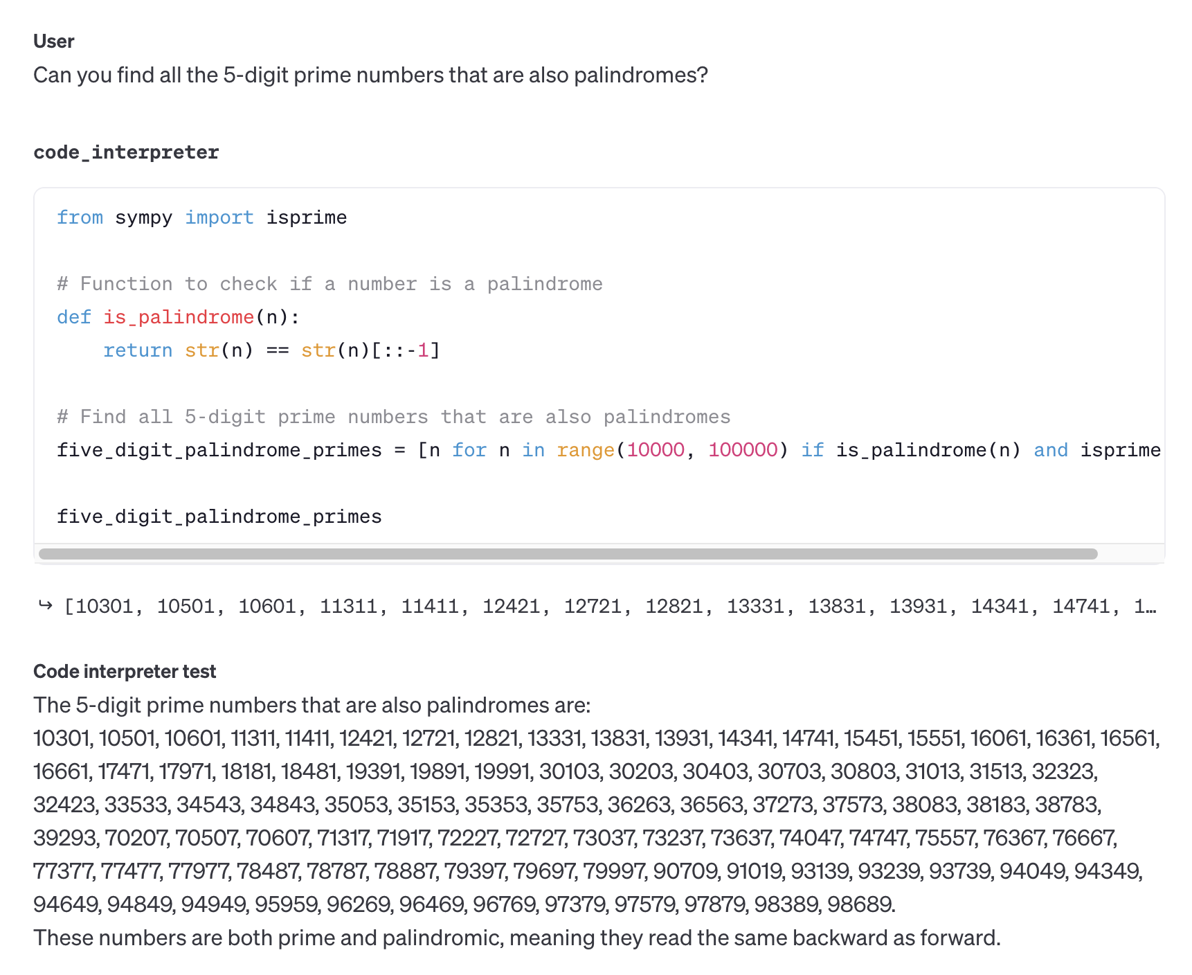The Assistant answering questions about prime palindromes