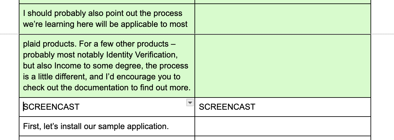Screencast and on-camera portions of the script