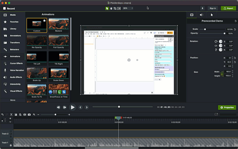 Animated demonstration of adding a custom zoom animation in Camtasia