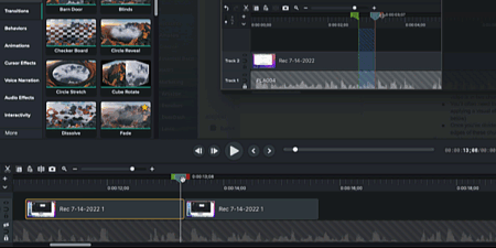 Animated demonstration of adding a fade transition between clips