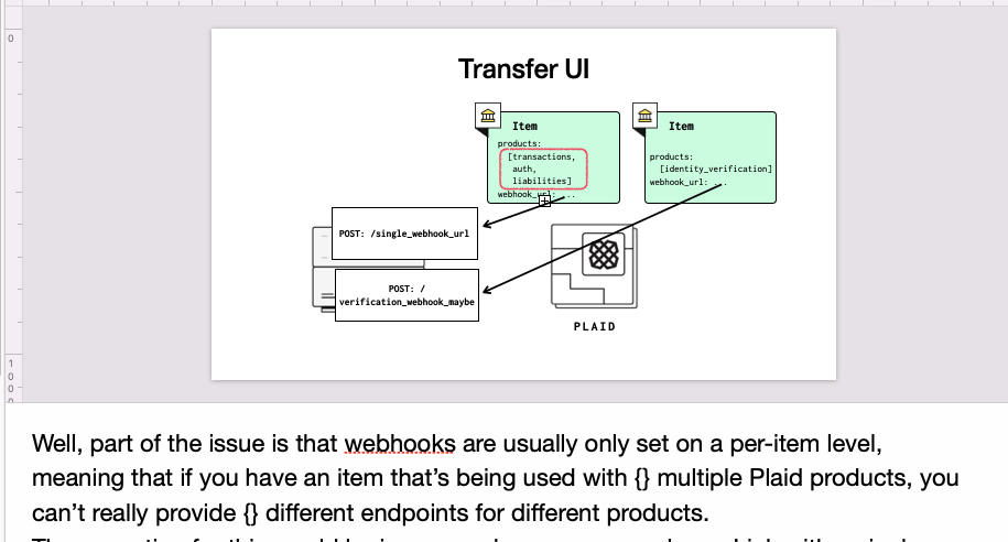 Keynote slide with speaker notes containing curly brackets for animation timing