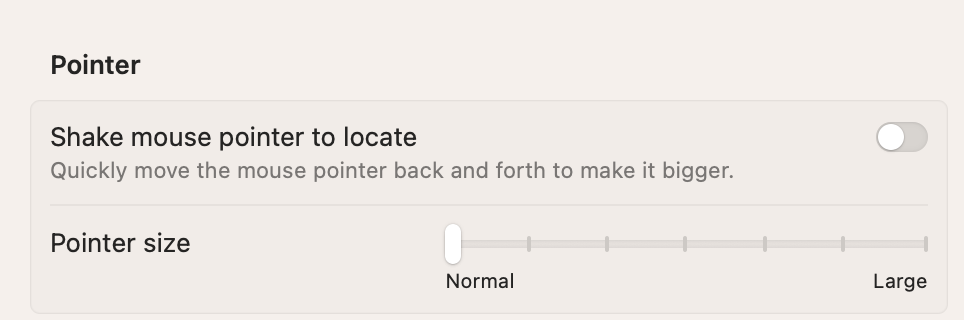 Shake mouse pointer control panel