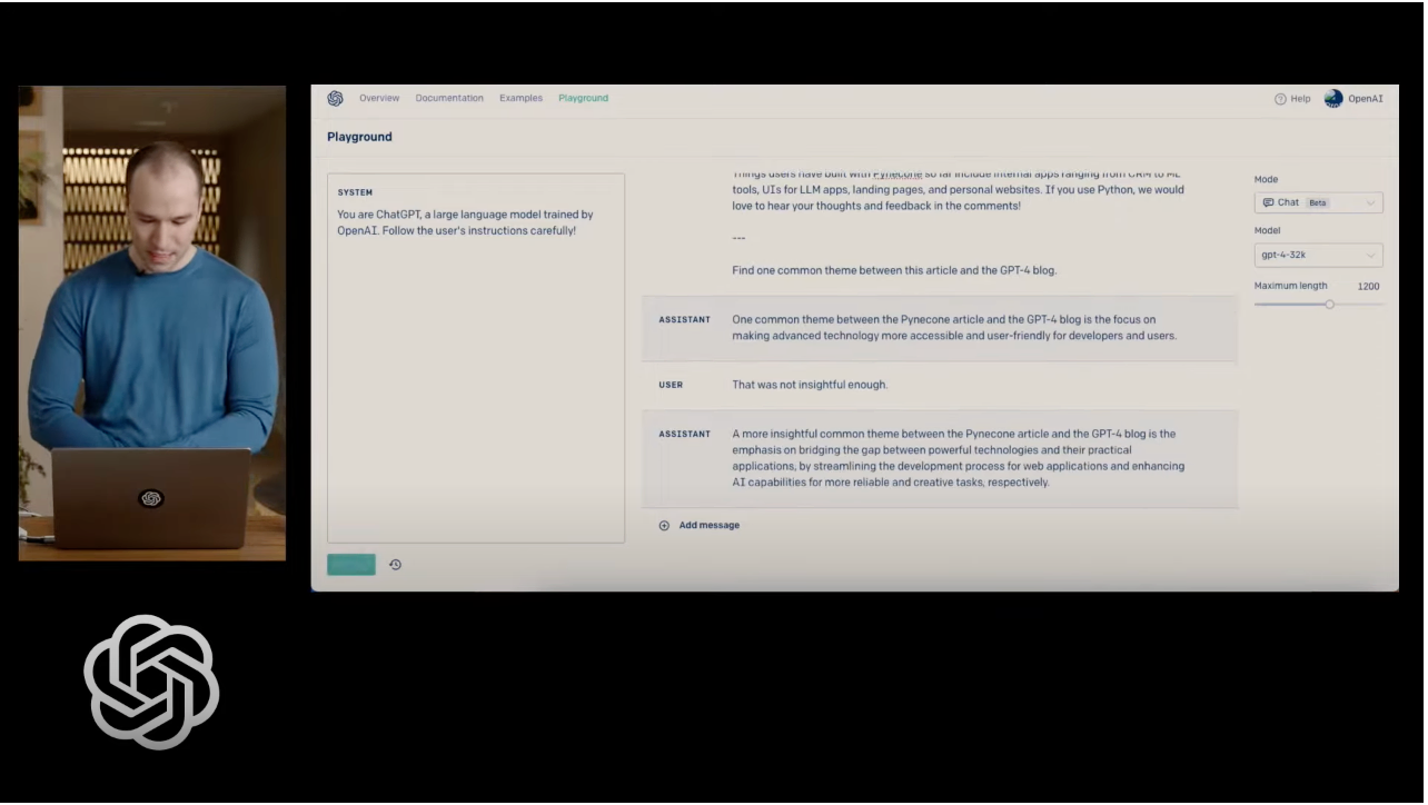A screen capture of the OpenAI live demo