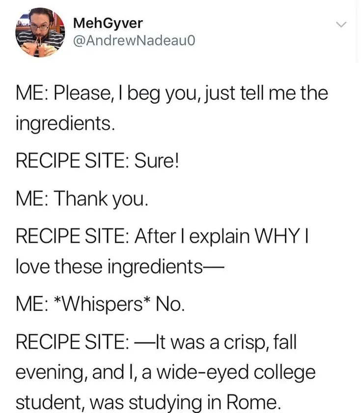 Twitter joke about recipes